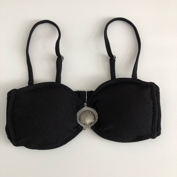 Black Bikini Top with Shell Detail - Picture 3 of 8